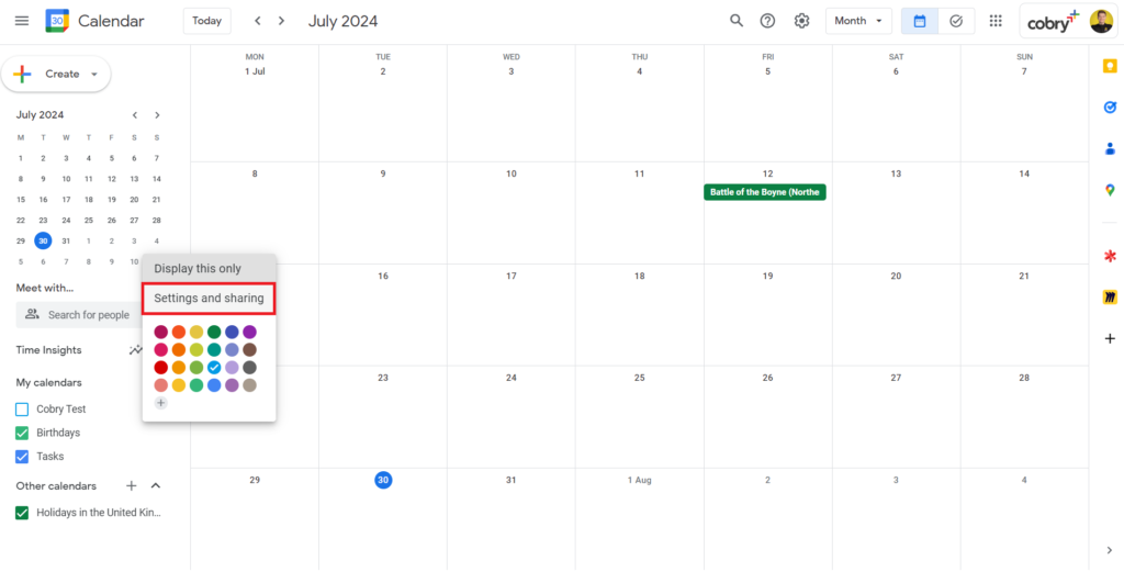 Finding your google calendar settings and sharing